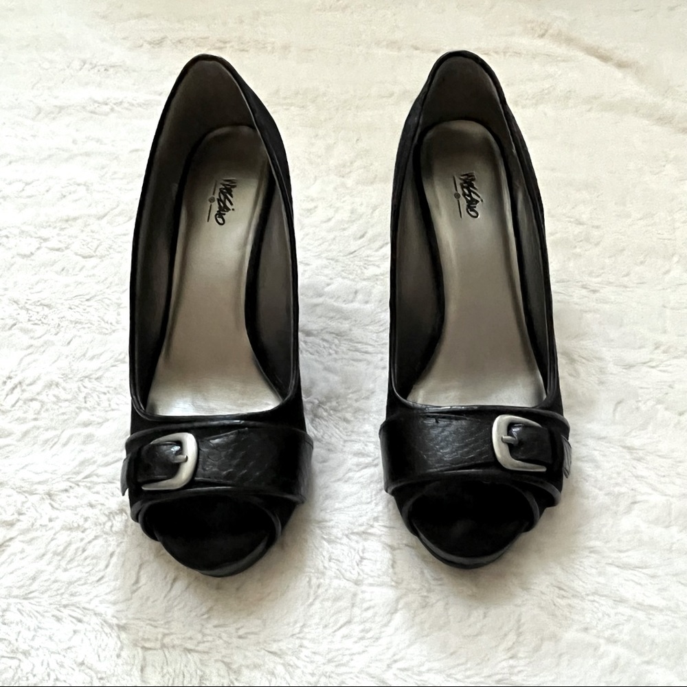 Target Mossimo High Heel Peep Toe Black Faux Suede & Snakeskin Pumps, Size 5.5 - Picture 7 of 13